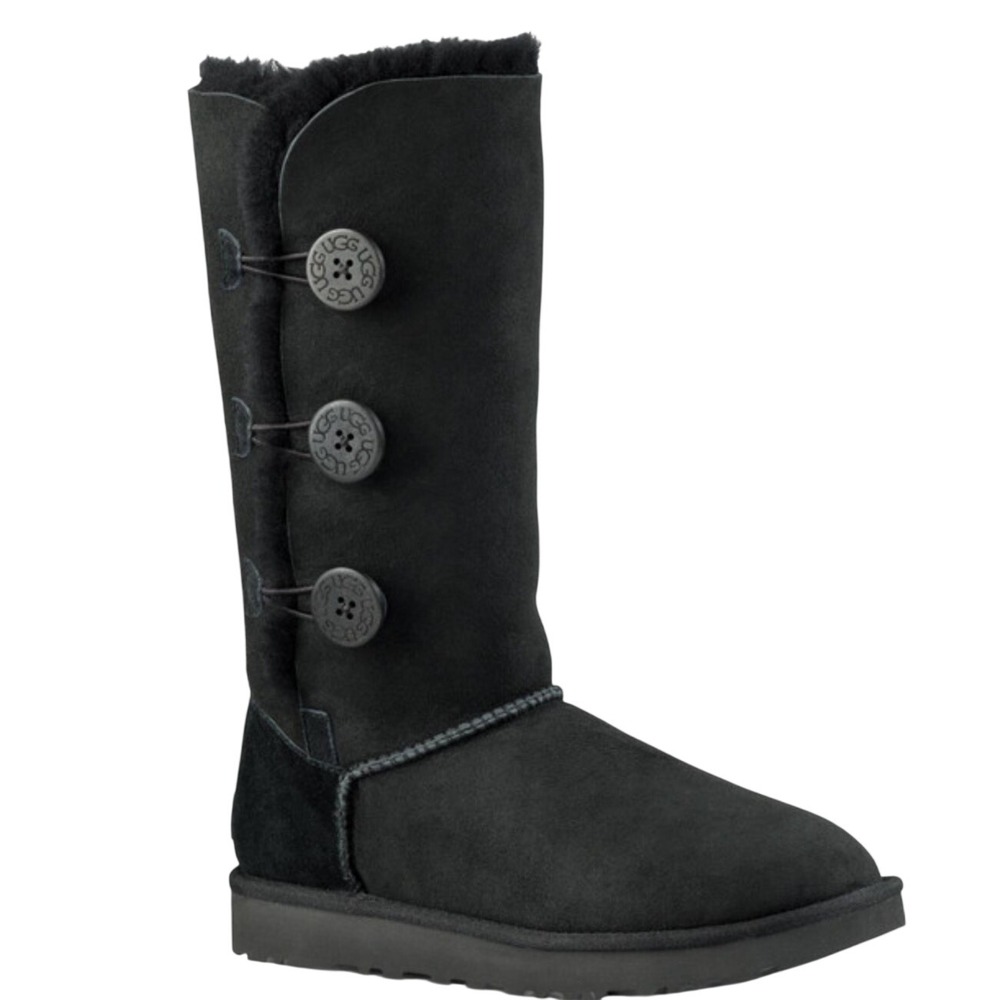 UGG Bailey Button Triplet II Black Suede Tall Boots Women's Size 7